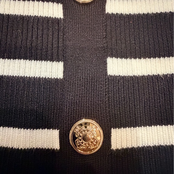 Faith and Zoe Black White Striped Cardigan Gold Buttons Small Preppy - Picture 2 of 9